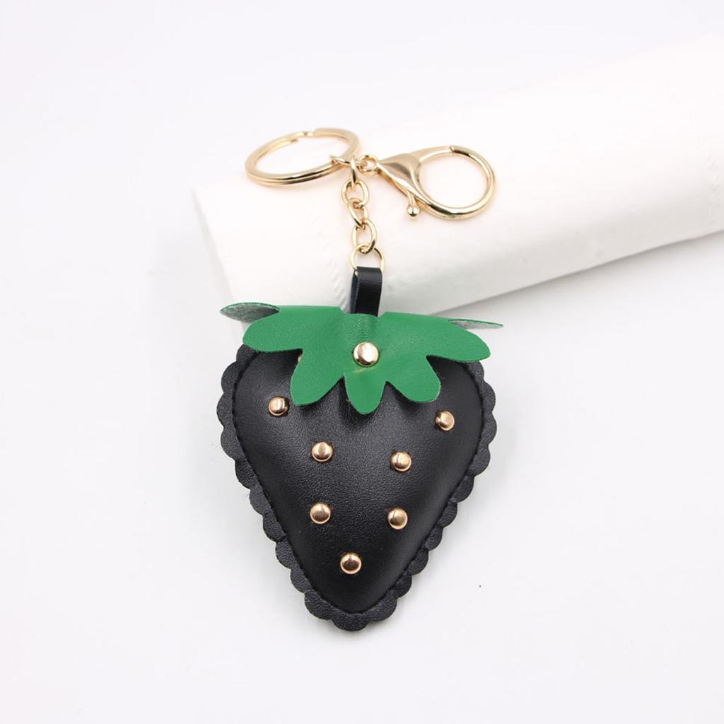 Studded Strawberry Car Keychain with Rivet Decoration PU Leather Key Ring Accessory Bag Pendant For Women Men