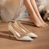 Мода 2025 Женские Новые Туфли на Тонком Каблуке Остроносые Французский Темперамент Стразы Одинарные Туфли Туфли Невесты Свадебные Туфли