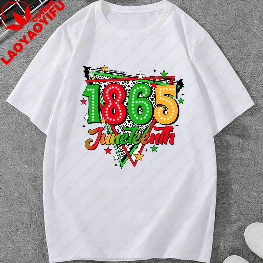 Juneteenth 1865 Retro TShirt for Unisex Women African American Pride Leopard Print Graphic Tee Cotton Tops for Juneteenth Holiday