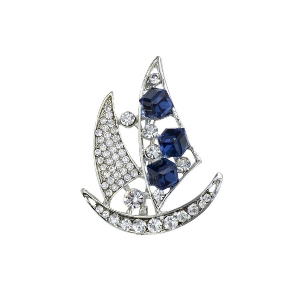 Zinc Zinc Alloy Rhinestone Sailboat Brooch Boat Badge Suit Lapel Pin Suit Collar Pin  Jewelry Accessories