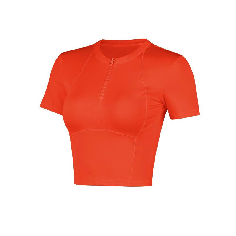 Женская быстросохнущая футболка для бега с застежкой-молнией на половину длины — летняя легкая футболка для йоги с коротким рукавом