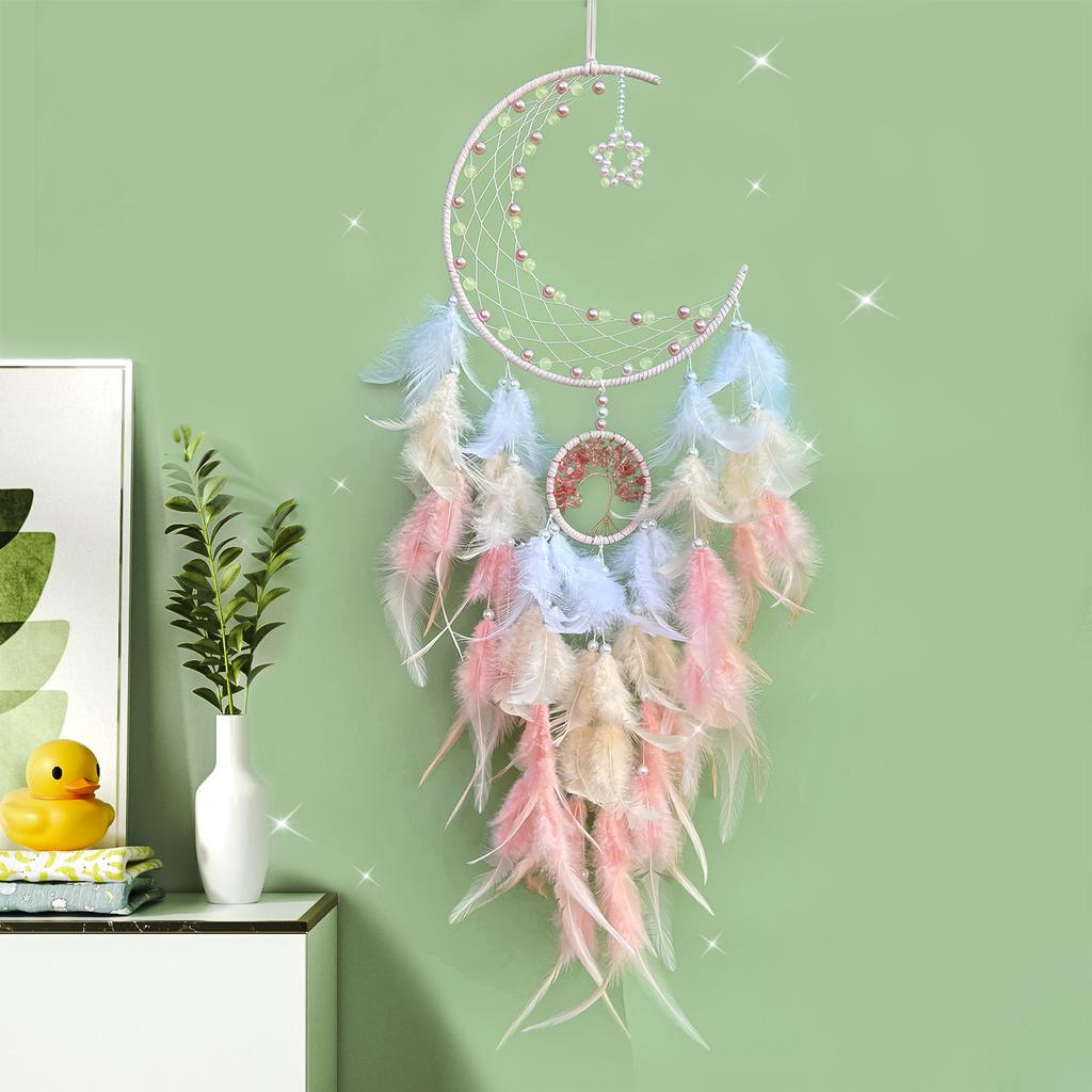 Heart Fantasy Decorative Star and Moon Lights Strings Fluorescent Dreamcatcher Wind Chime Hanging Decoration Room Decoration Gift Premium Sense