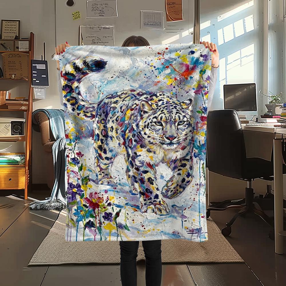 Snow Leopard Animal Print Flannel Blanket, High quality Comfortable for All Seasons, Home Decor, Warmth and Comfort, Perfect for Christmas Gifts116