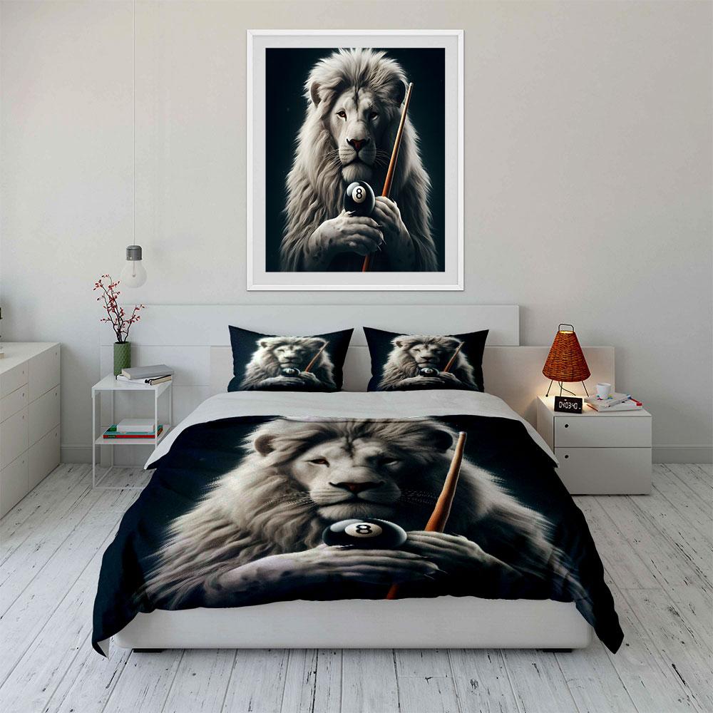 Lion Holding Pool Ball Artwork Bedding Duvet Cover Set (1*Duvet Cover 2*Pillowcases, without duvet insert)