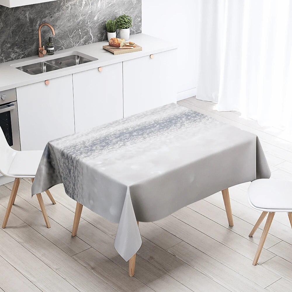 Зимняя Морозная Скатерть Белая Кристаллическая Анти-Пятна Водонепроницаемая Прямоугольная Кухонный Стол Домашний Декор