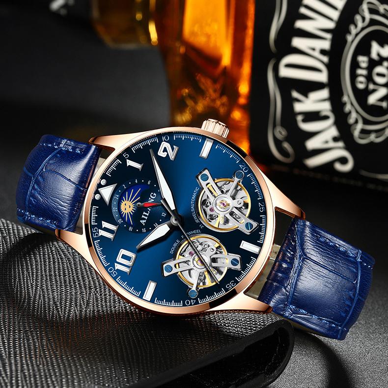 AILANG Мужские часы Новые тенденции Полые Ellow Boil Механические часы Мужские полностью автоматические часы
