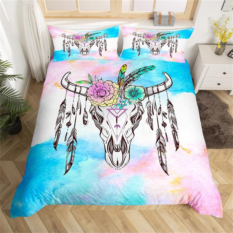 Комплект постельного белья с изображением животных из фермы, односпальный комплект постельного белья King Queen Bohemian Mandala из микрофибры с изображением оленя и быка, черепа коровы