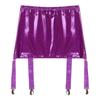 Womens Wet Look Patent Leather Garter Belt Skirt High Waist Suspenders with Metal Buckle Clips Plus Size