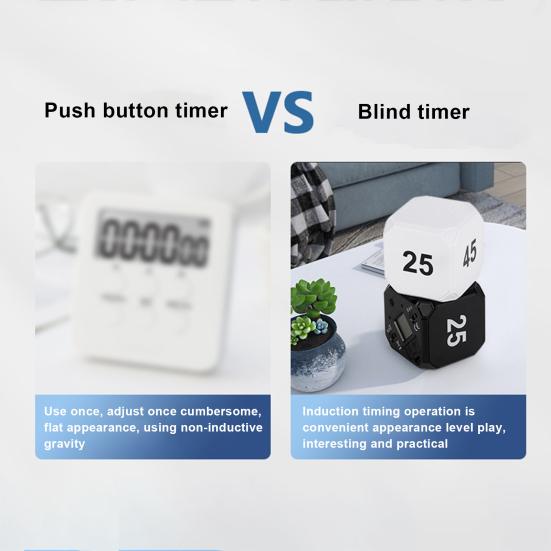 Вращающийся кубический таймер 5-15-25-45 минут со светодиодным дисплеем, ползунковый переключатель, Pomodoro, портативный кубический таймер с вибрацией и беззвучным сигналом для работы, учебы, кухни