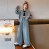 Teens Spring Sets for Girl 2 Pieces Junior Girl Denim Jacket Elementary Girl Denim Straight Pants Kids Girl 6-12 Years Old