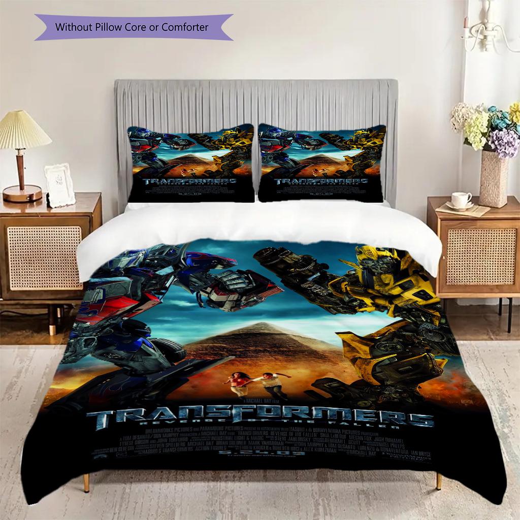 Transformers Revenge Fallen Three-piece set (1 * duvet cover + 2 * pillowcase, without core) 2D Flat Soft and comfortable Bedding set