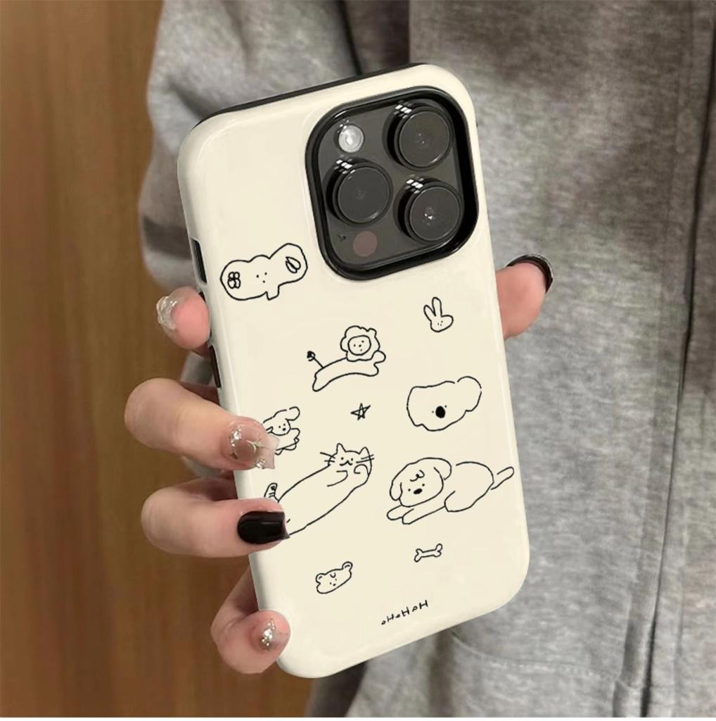 Abstract Line Puppy for Apple 17promax Cartoon Cute for IPhone16pro Lens All Inclusive 15 New