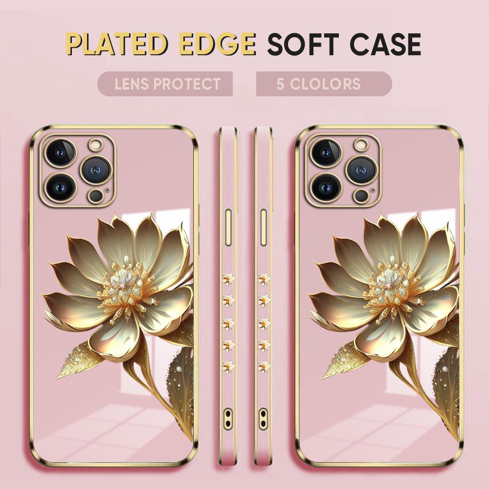 Чехол с золотым цветком лотоса для iPhone 15 11 12 13 14 Pro Max, чехол для телефона Samsung Galaxy Xiaomi Mi Redmi Note Oneplus Infinix Tecno Cover