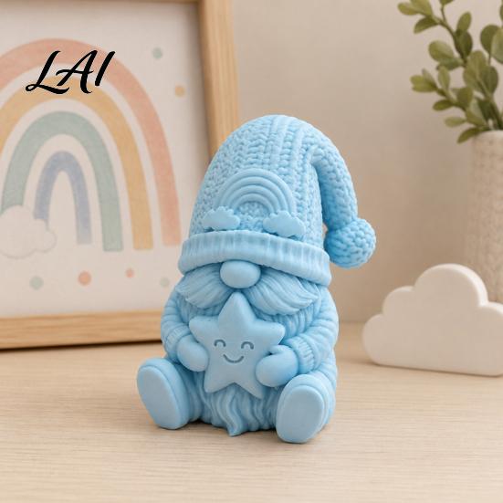 Unique Holiday Gift for Friends 3D Printed Gnome Figurine Holding Smiling Star Faceless Statue with Cute Dwarf Figurines Knit Hat Christmas Tabletop