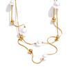 Yhpup 92+5cm Double-Layer Chain Overlay Necklace Stainless Steel 4-Season Jewelry Sweater Chain Accessories Simulated Pearls