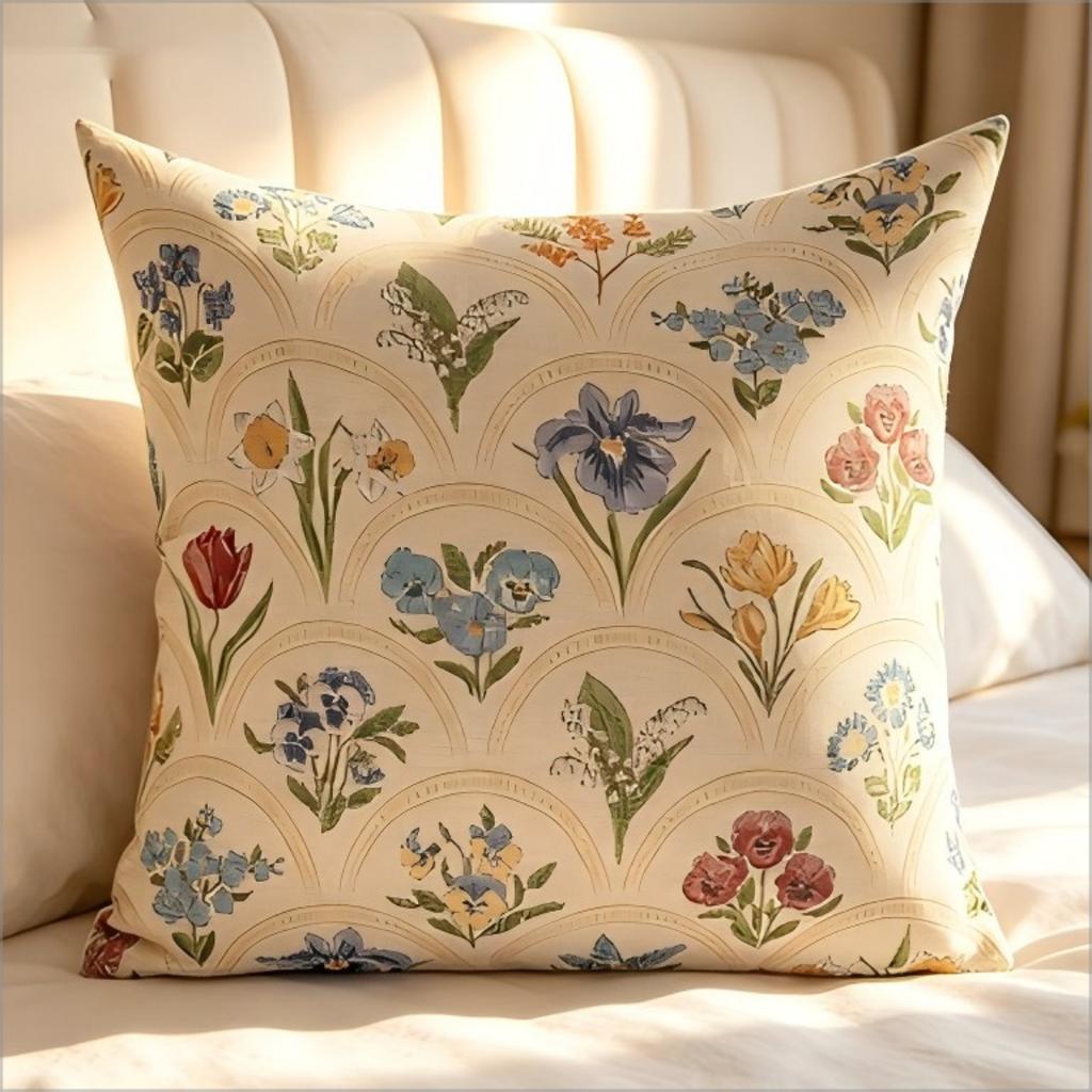 Vintage Botanical Floral Print Throw Pillow Cover, Cottagecore Wildflower Decorative Cushion