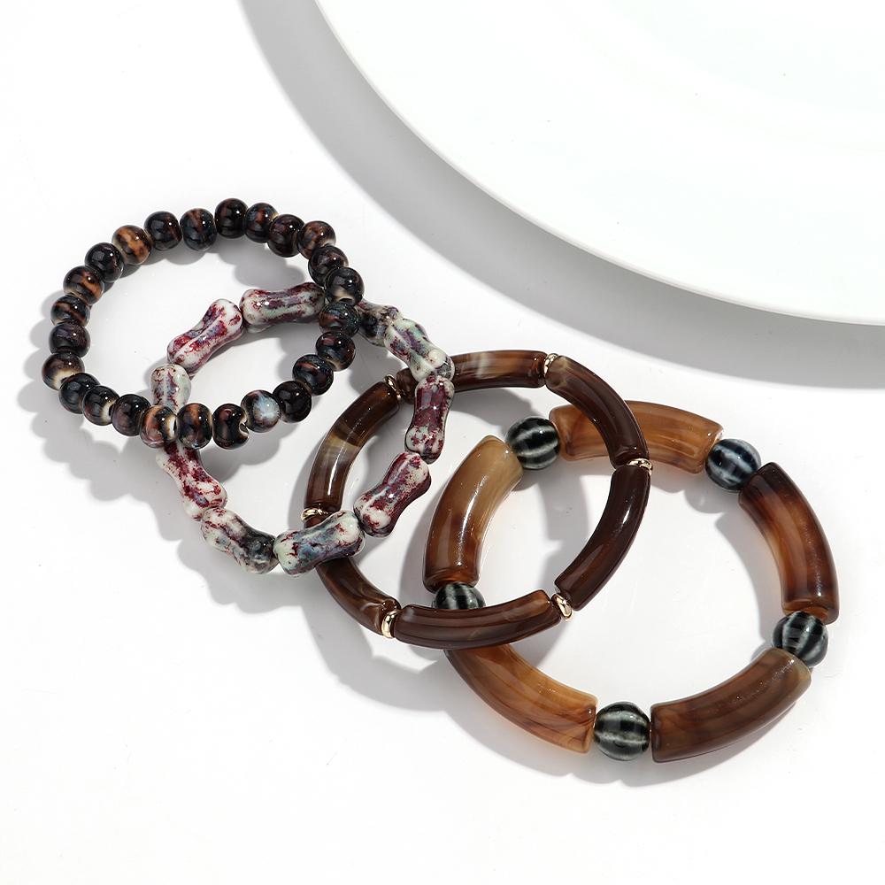 4 шт. Бамбуковая трубка Акриловые эластичные браслеты для женщин Мужчин Бохо Смола Керамический круг Локоть Бусины Браслет Набор браслетов Подарок