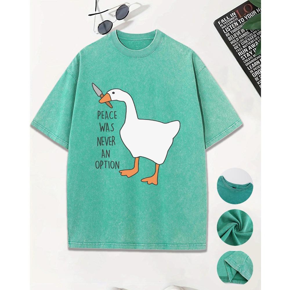 Мир Никогда Не Был Вариантом Мультяшный Утенок с Ножом Выстиранные Футболки Мужские Летние Хлопковые Футболки с Коротким Рукавом