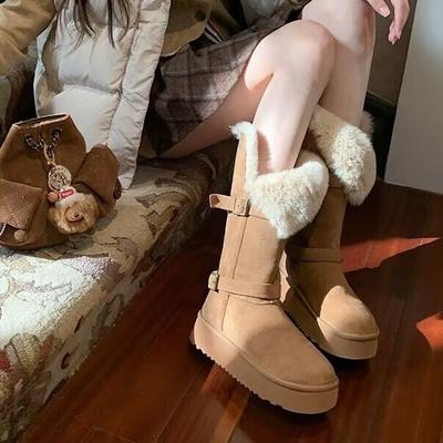 Новое место виноград мать studiolee толстоподошвенные пушистые плюшевые утолщенные термохлопковые туфли средней длины и длинные зимние сапоги