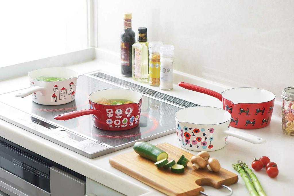 Сковорода для молока Tamahashi эмалированная огнестойкая 15 см, сделана в Японии, цвет красный, цвет Cat IH/Gas YJM-200