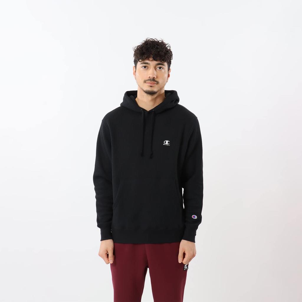 Hoodie Long Sleeve Thermal Script Logo Hooded Sweatshirt Sports Black M [Champion] Men's C3-YS408