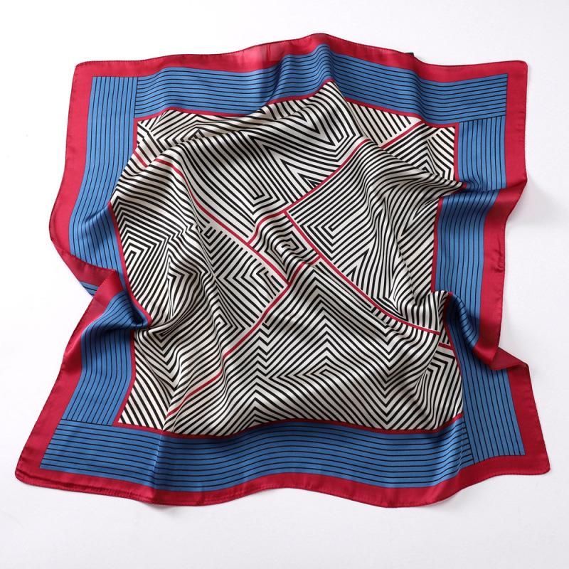 French Small Silk Scarf Women'S 70 Square Scarf Simple Geometric Striped High-End Headband Hair Tie Simulation Silk Square Scarf Scarf Neck Tie