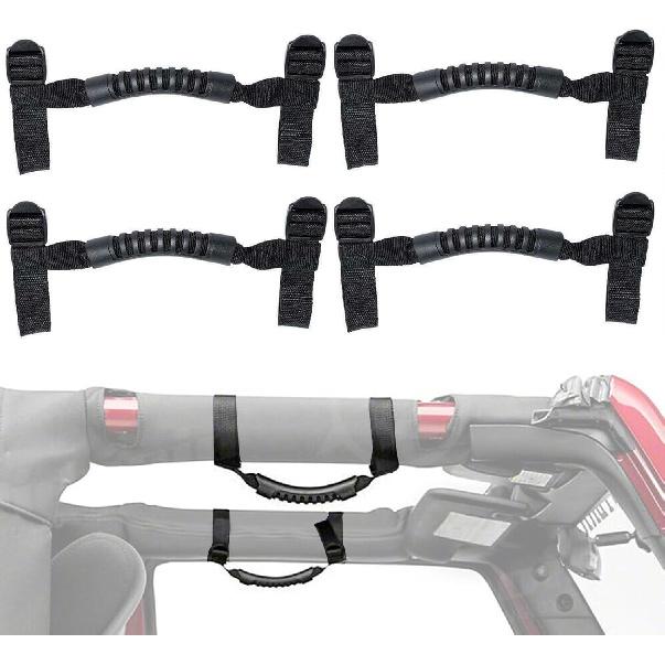 4 PCS Car Roll Bar Grab Handles Grip Replacements Fit for Jeep Wrangler Accessories 1987-UP YJ TJ LJ JK JL Ports Sahara Freedom Rubicon X & Unlimited