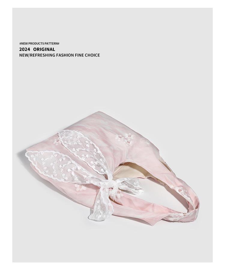 2025 Сумка-тоут из парусины с кружевом и бантом на одно плечо