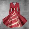 Women's Casual Fashion Christmas Printed Long Sleeve V-Neck Sexy Pocket Dresses