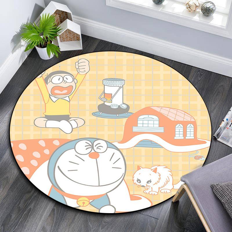 Doraemon2 Round Area Rug,Carpet Rug for Living Room Bedroom Sofa Playroom Decor,Non-slip Floor Mat