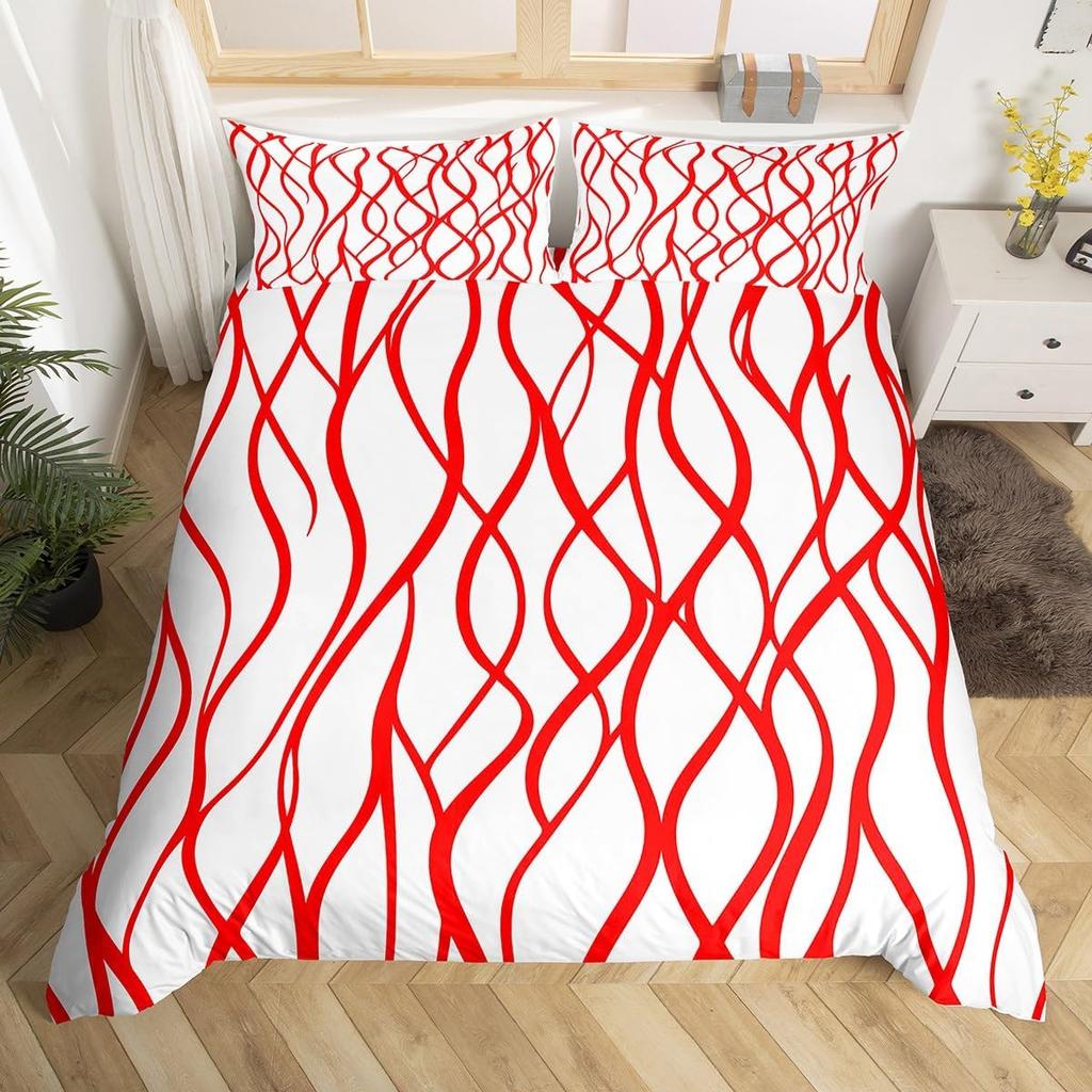 Modern Geometric Duvet Cover Abstract Art Stripes Bedding Set Simple Colorful Lines Comforter Cover for Kids Women Men Room Dorm