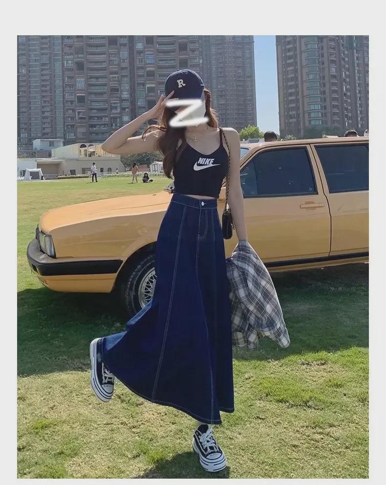 Джинсовая юбка А-силуэта с высокой талией в гонконгском стиле — женская миниатюрная, новая мода начала осени