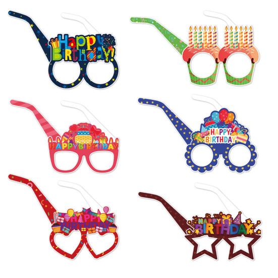 6Pcs Happy Birthday Glasses Frame Baby Shower Kids Boys Girls Birthday Party Decoration Paper Eyeglasses Eyewear Photo Prop Party Supplies