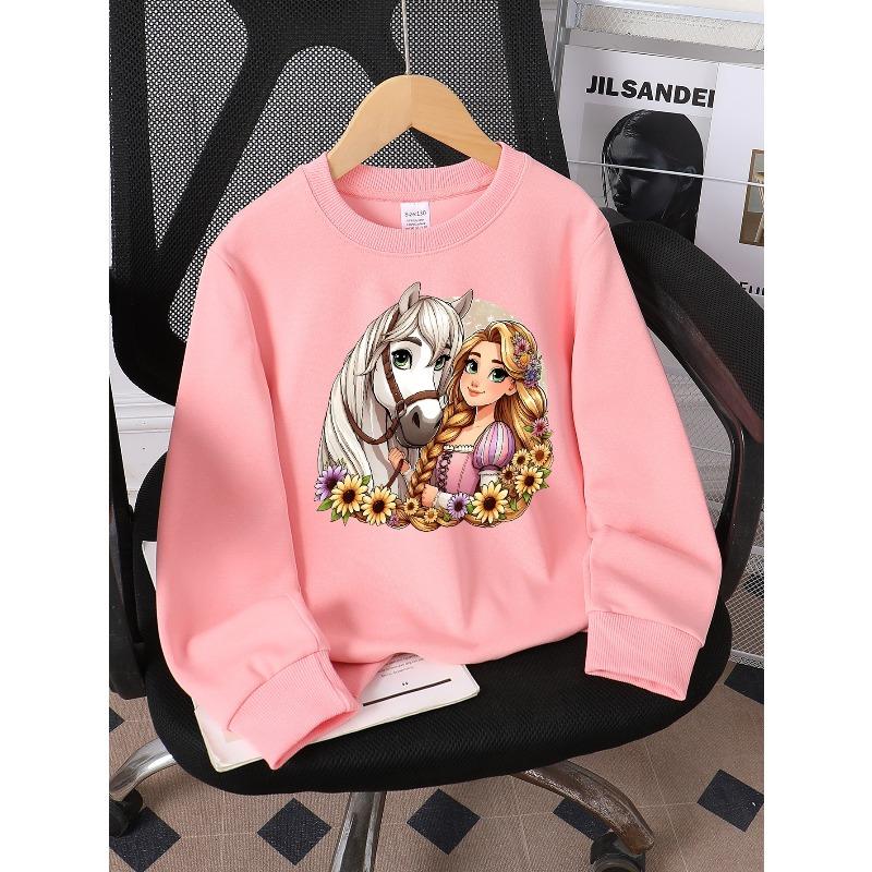 Princess Horse Flowers Sunflowers Unisex Crew Neck Fashion Sweatshirt, Autumn and Winter Western Style Top, Children's Long Sleeved T-shirt