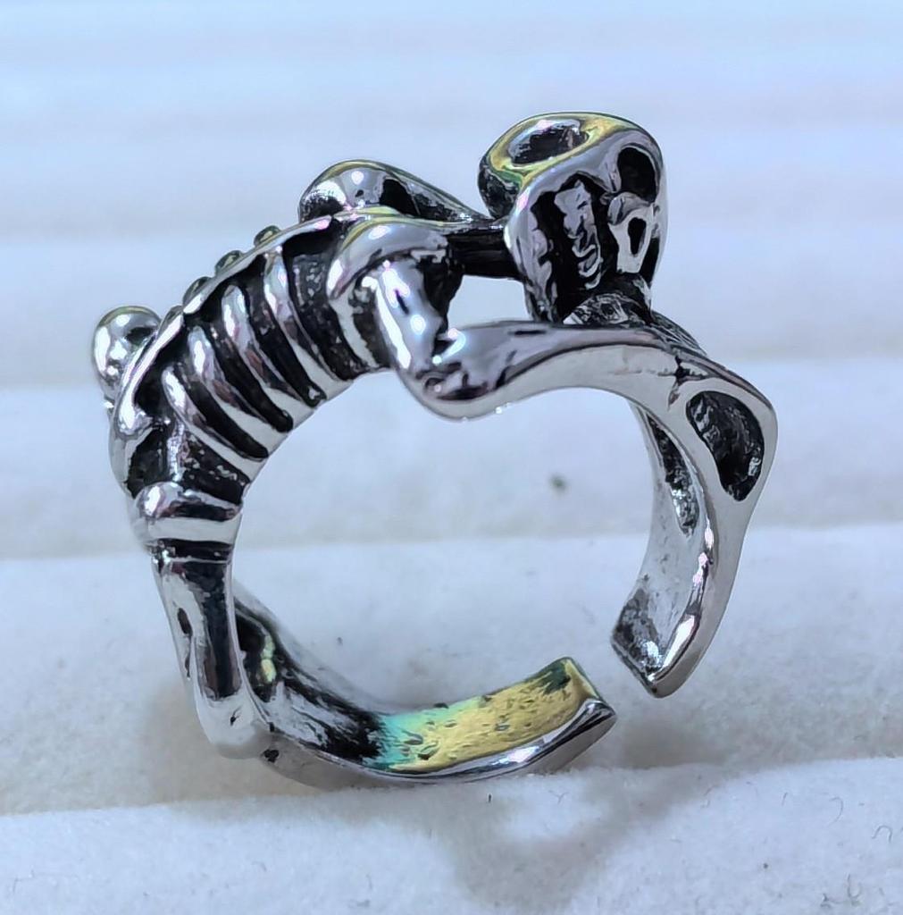 Преувеличенное ретро тайское серебряное кольцо-череп - Регулируемое открытое мужское кольцо