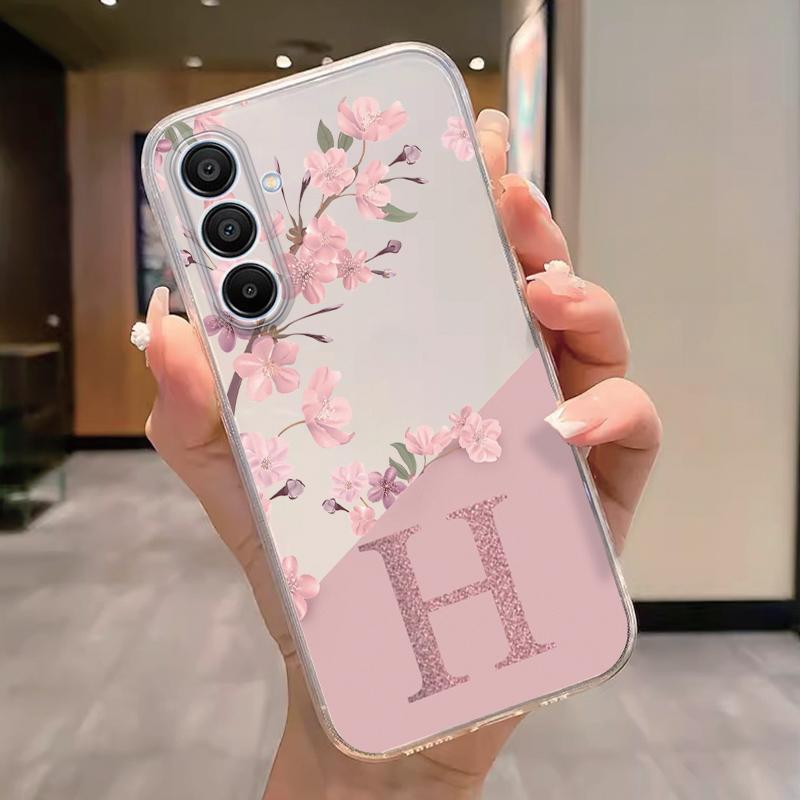 Для Samsung Galaxy M35 A06 A07 A17 A16 A56 A55 M55 5G Буквы Розовые Цветы Модный Чехол для Телефона Мягкий Силикон Fundas Прозрачный