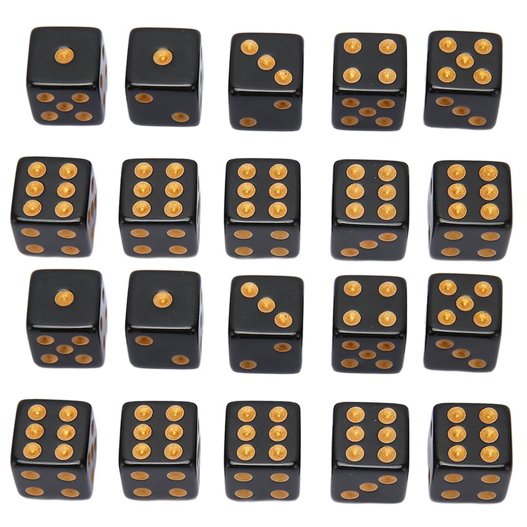 20PCS Black Dice 6 Sided Plastic Dice for Table Board Game Math Teaching Parties Straight Angle