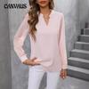 Ladies Autumn Fashion New Splicing Chiffon Long-sleeved Solid Colour Shirt