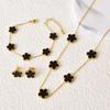 Ювелирный набор 'Пятилистный клевер' из нержавеющей стали: Ожерелье, Браслет и Серьги-гвоздики - Модный, Роскошный, Высококлассный Дизайн.