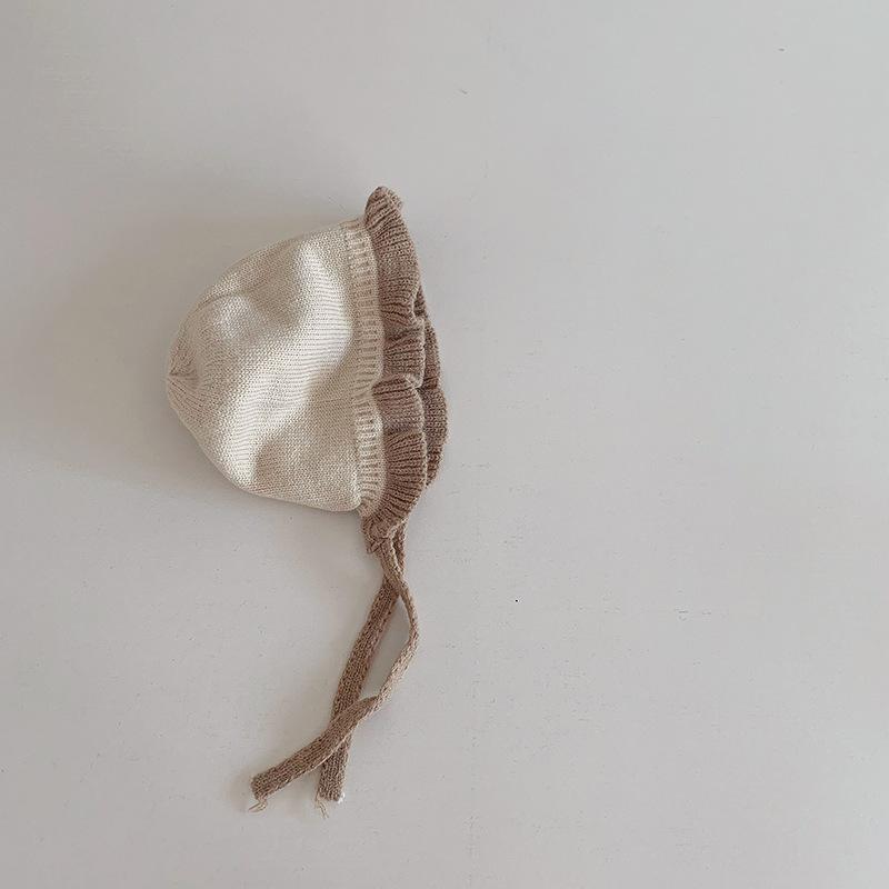 Autumn and winter baby lace wool hat girl baby toddler sweet bucket hat princess ear protector knitted hat