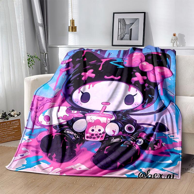 1pc Graffiti Kuromi Blanket, Home Decorative Throw Blanket for All Seasons, Living Room, Travel, Camping, Car Blankets, Beach, Office Naps, Perfect Gi