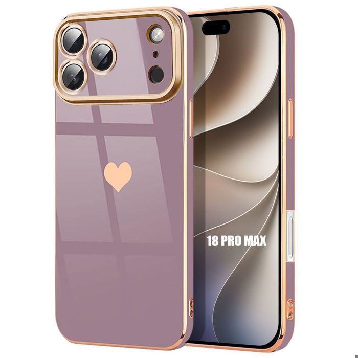 Coque pour iPhone 18 Pro Max, Protection Silicone Antichoc Motif Cœur - Violet