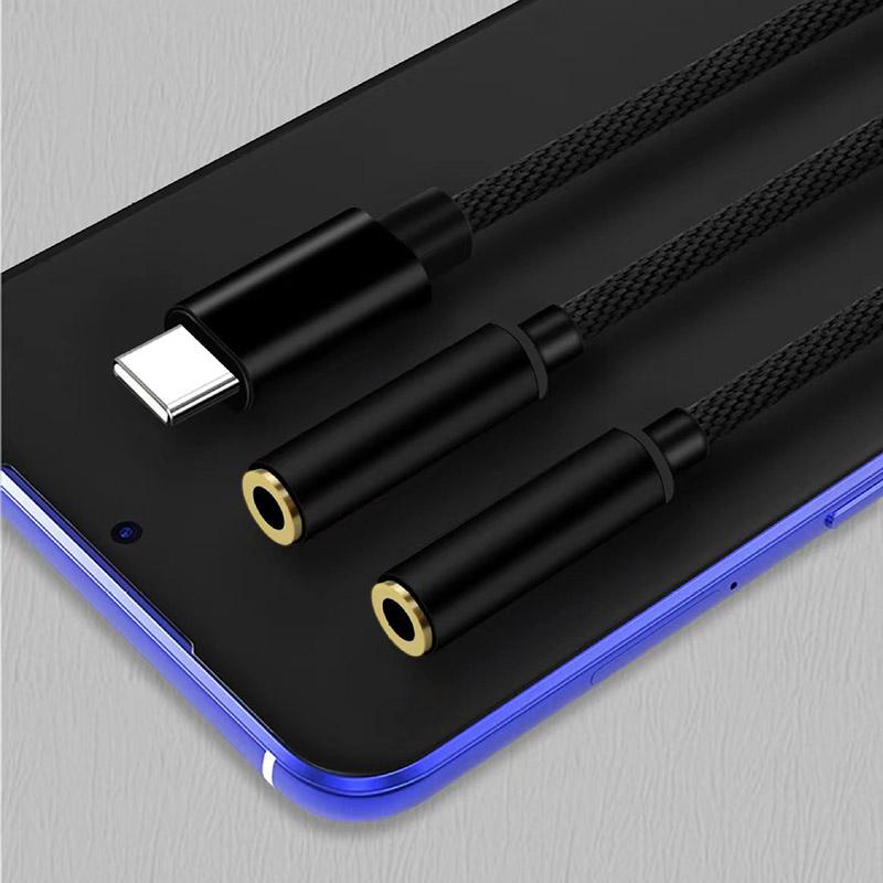 Тип C на два разъема 3,5 мм для наушников USB C на 3,5 мм Aux двойной адаптер для наушников плетеный провод