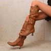 Women's High-heeled Boots Autumn and Winter Simple and Versatile Solid Color Large-size Casual Medium Boots