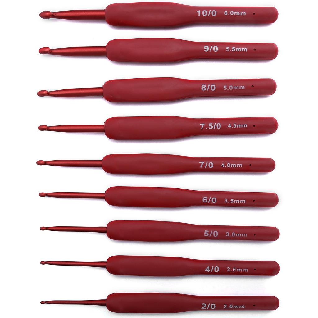 9Pcs Ergonomic Crochet Hook Sweater Sewing Thread Red Handle Craft Accessories Knitting Tools