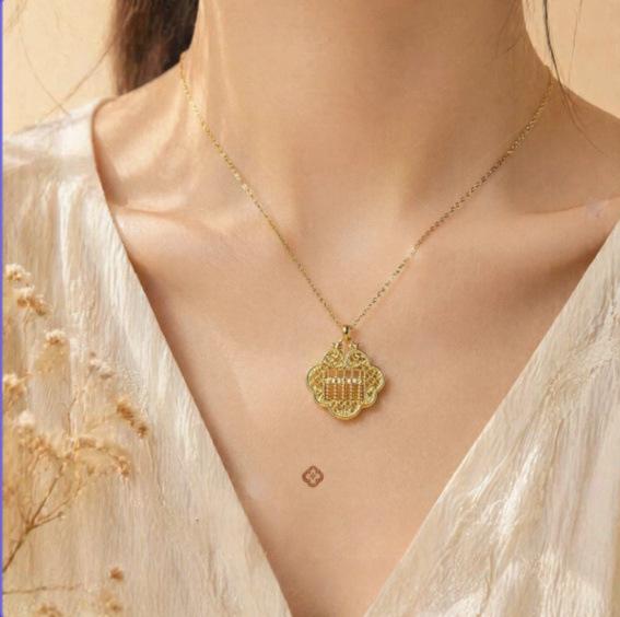 Antique Filigree Ruyi Abacus Lock Necklace with Simple Versatile Chain