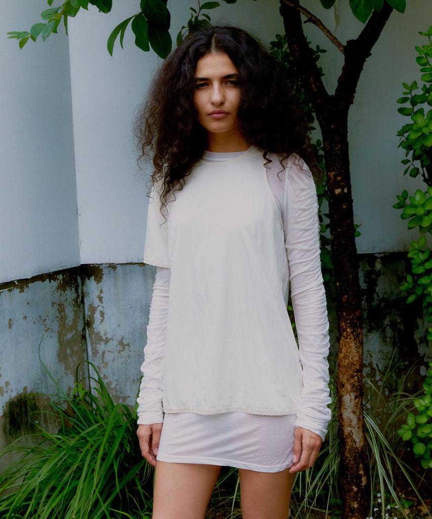 PROVO Asymmetrical Short Sleeve Blouse / Ivory