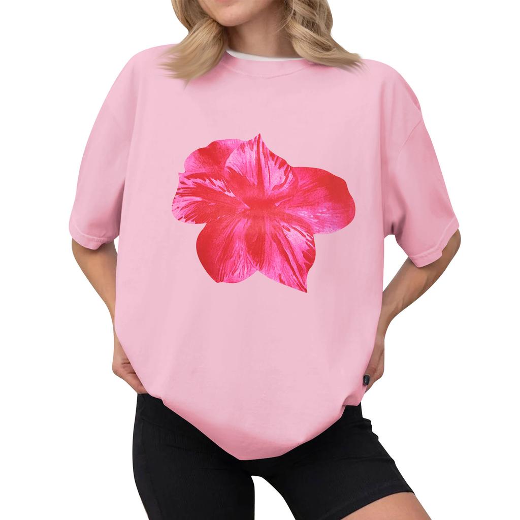 Женская повседневная футболка с принтом, пуловер с круглым вырезом, топ с короткими рукавами