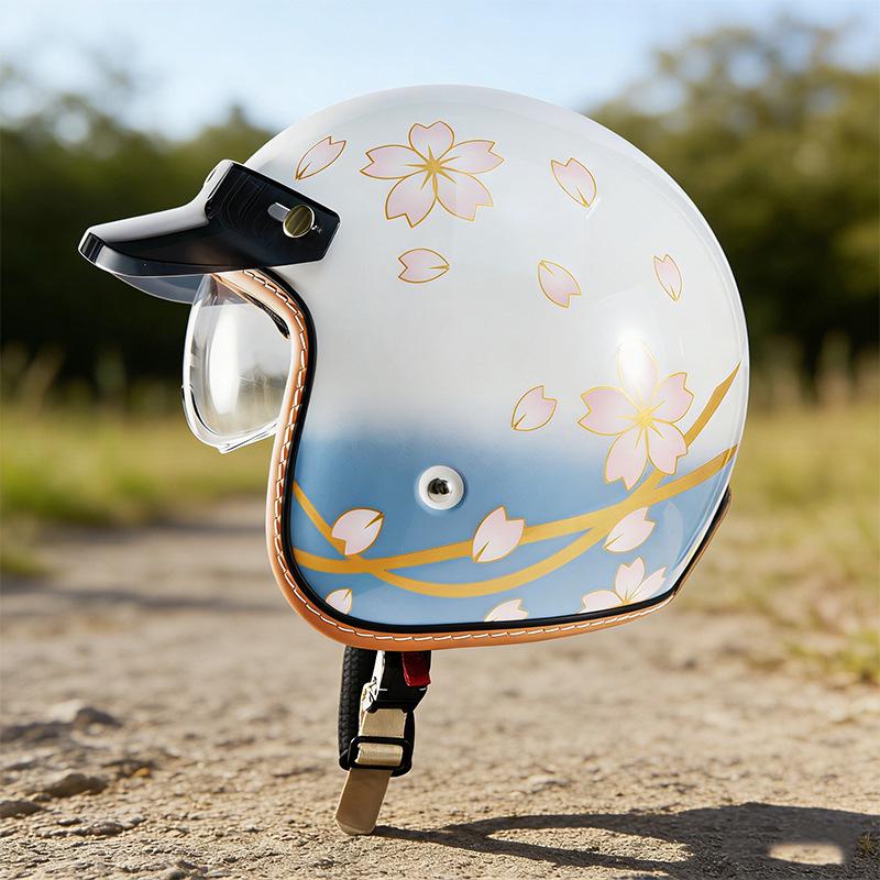 Высококачественный ретро-мотошлем-половинка со встроенными очками для мужчин и женщин