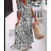 Summer New Women's Printed Short Sleeve V-neck Long Dress